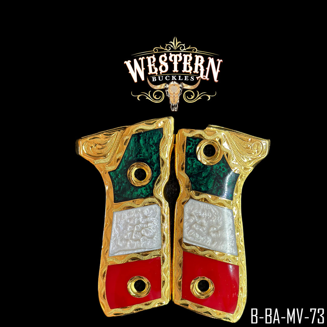 Beretta 92FS Cachas — Artisan Resin | 24K Gold Plated | Handcrafted by Western Buckles | SKU B-BA-MV-73
