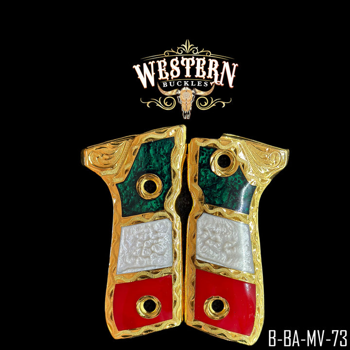 Beretta 92FS Cachas — Artisan Resin | 24K Gold Plated | Handcrafted by Western Buckles | SKU B-BA-MV-73