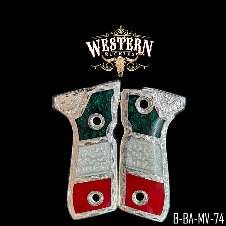Beretta 92FS Gun Grips — Artisan Resin | .925 Silver Plated | Handcrafted by Western Buckles | SKU B-BA-MV-74
