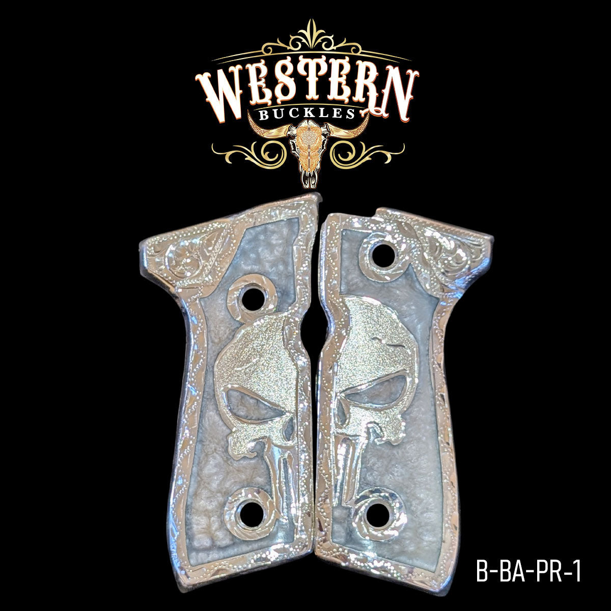 Cachas Beretta 92FS Grips El Castigador Plata y Resina Blanca