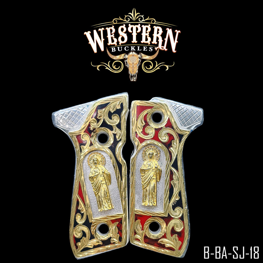 Beretta 92FS San Judas Gun Grips — Artisan Resin | Handcrafted by Western Buckles | SKU B-BA-SJ-18