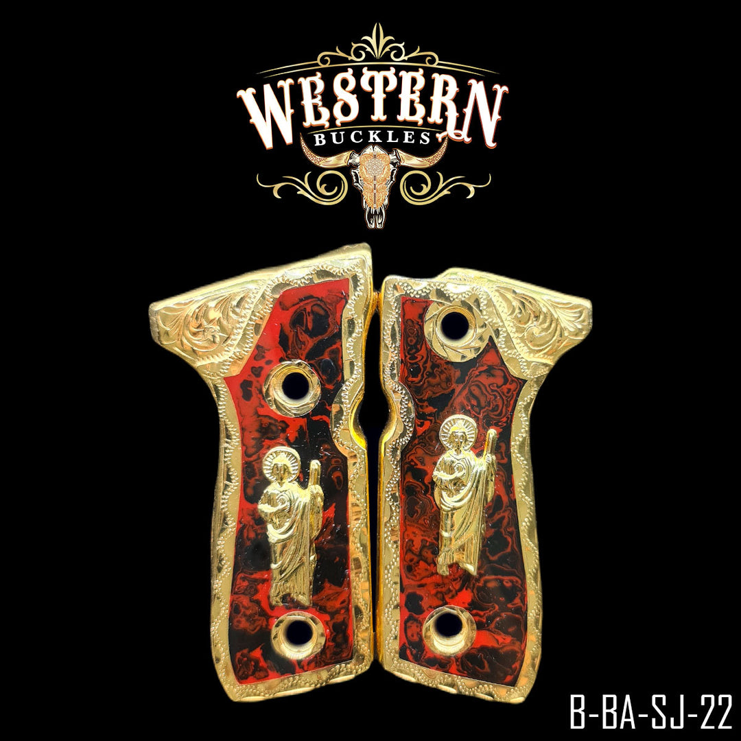 Beretta 92FS San Judas Gun Grips — Artisan Resin | Handcrafted by Western Buckles | SKU B-BA-SJ-22