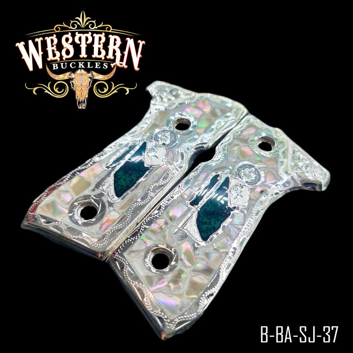 Beretta San Judas Gun Grips — Artisan Resin — Detail View | Western Buckles Handcrafted | SKU B-BA-SJ-37
