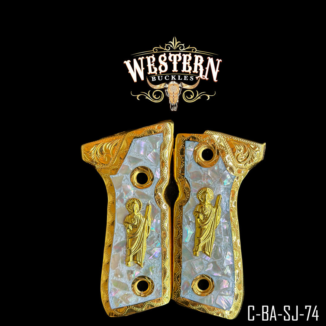 Beretta 92FS San Judas Gun Grips — Artisan Resin | Handcrafted by Western Buckles | SKU B-BA-SJ-74