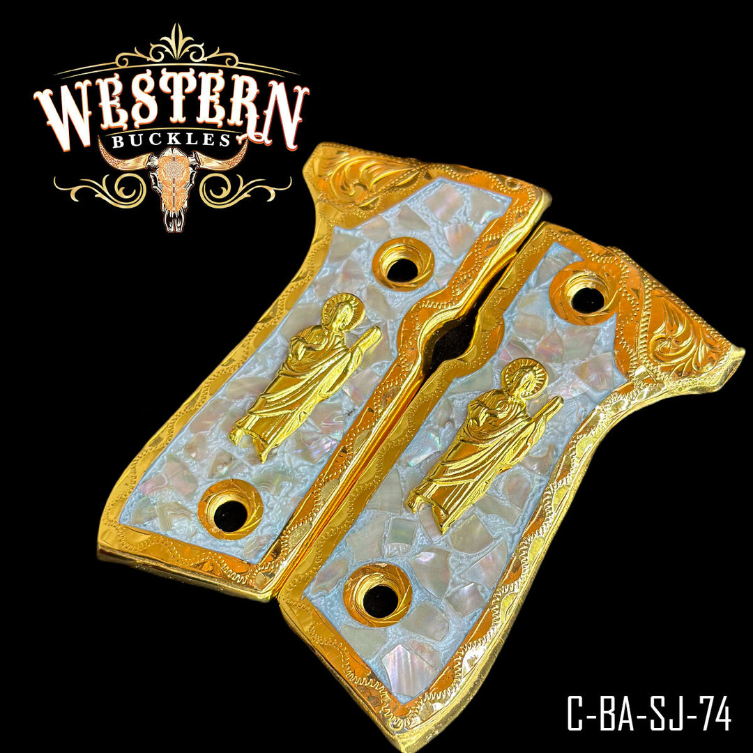 Beretta 92FS San Judas Gun Grips — Artisan Resin — Detail View | Western Buckles Handcrafted | SKU B-BA-SJ-74