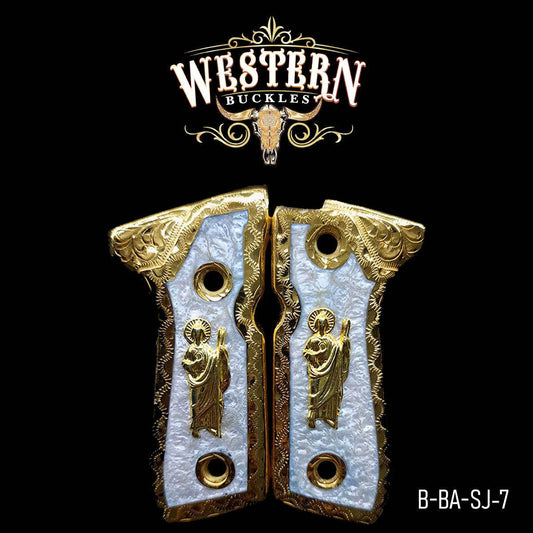Cacha Beretta 92fs San Judas Resina y Oro - Western Buckles