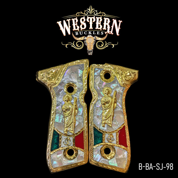 Beretta 92FS San Judas Gun Grips | Handcrafted by Western Buckles | SKU B-BA-SJ-98