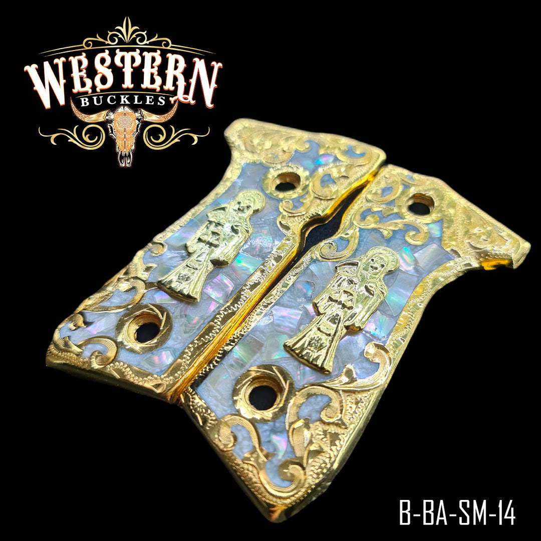 Beretta 92FS Saint Jude Gun Grips — Artisan Resin — Detail View | Western Buckles Handcrafted | SKU B-BA-SM-14
