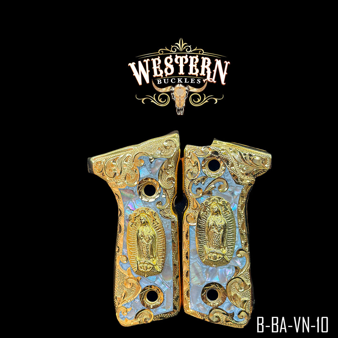 Beretta 92 Virgin of Guadalupe Gun Grips | Handcrafted by Western Buckles | SKU B-BA-VN-10
