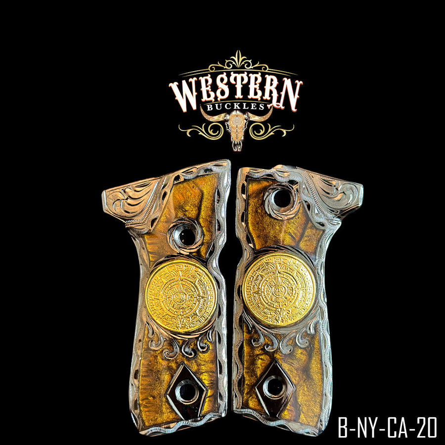Aztec Calendar (Calendario) Custom Grips for Beretta 92FS — 24K Gold-Plated