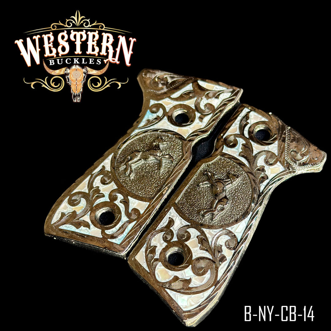 Beretta Horse Cachas — Detail View | Western Buckles Handcrafted | SKU B-NY-CB-14
