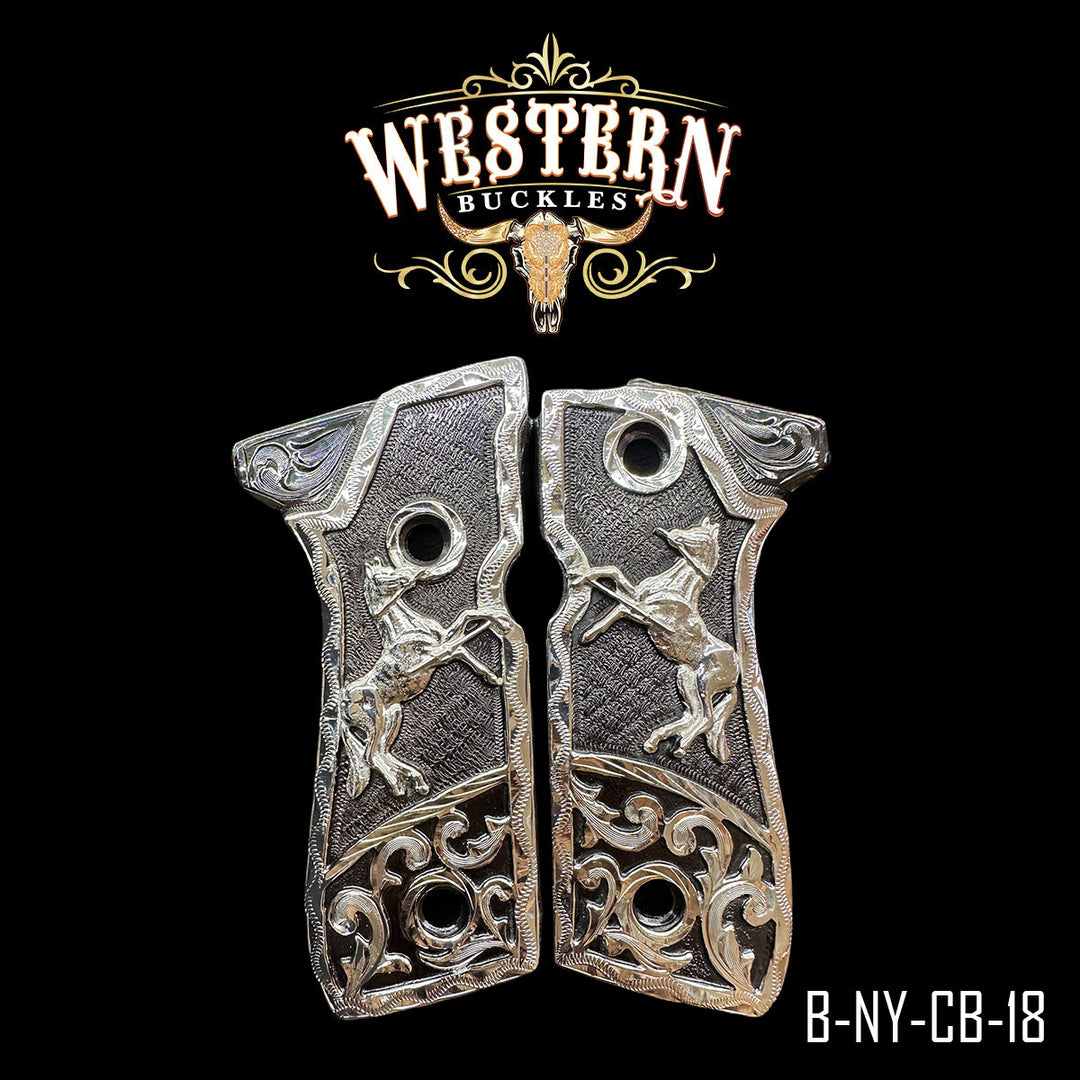 Beretta 92FS Horse Gun Grips — .925 Silver Plated | Handcrafted by Western Buckles | SKU B-NY-CB-18