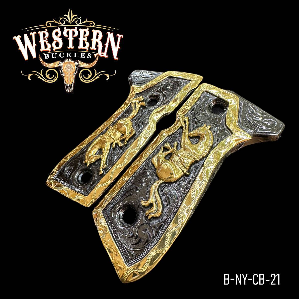 Cachas Beretta 92fs Caballos Oro y Niquel - Western Buckles