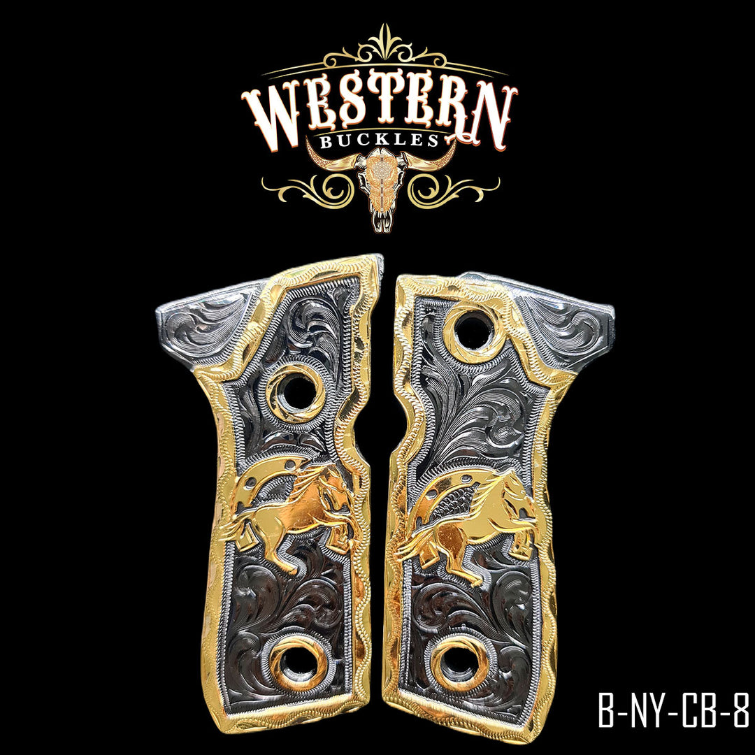 Beretta 92FS Horse Gun Grips — Black Nickel | Handcrafted by Western Buckles | SKU B-NY-CB-8