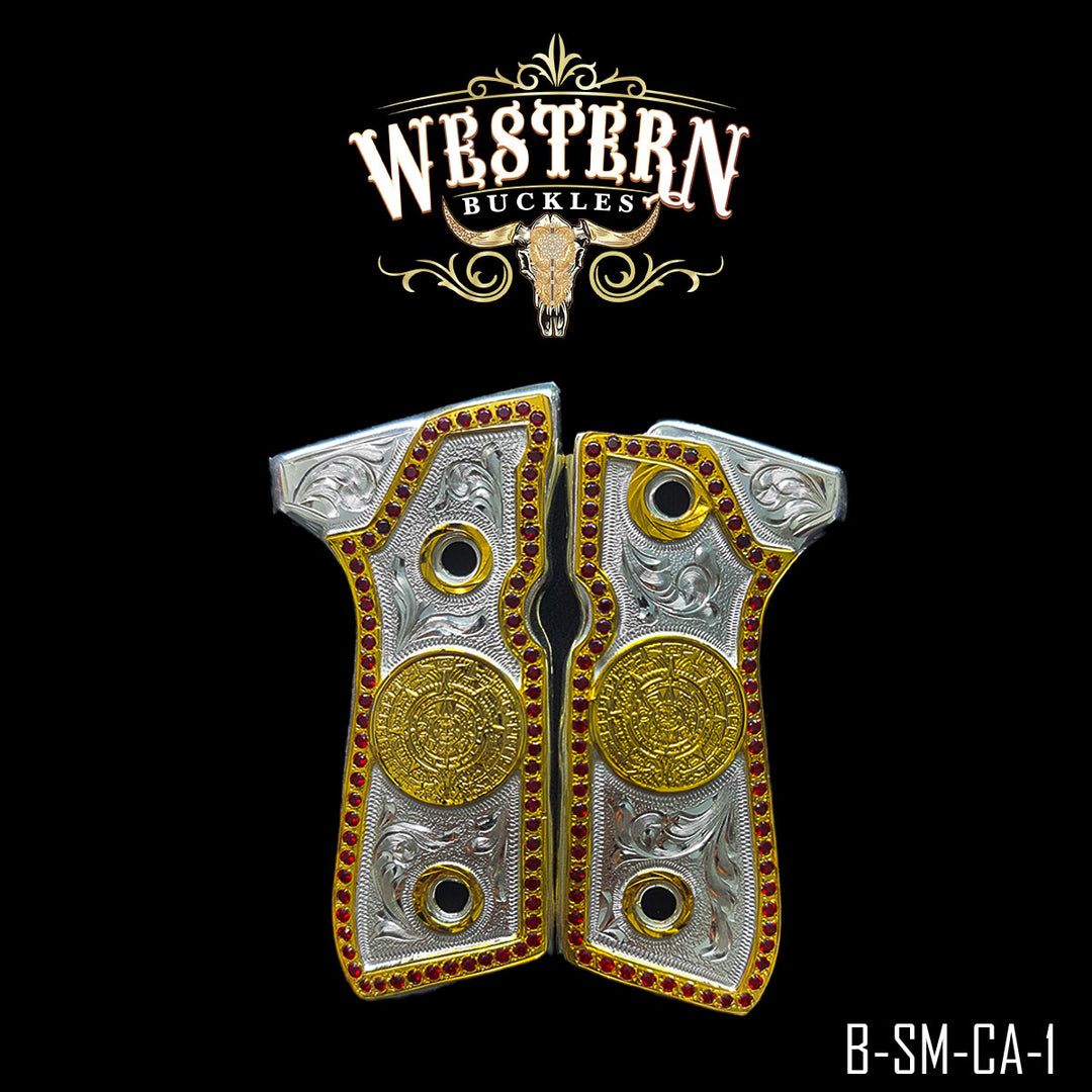 Beretta 92FS Aztec Calendar Gun Grips | Handcrafted by Western Buckles | SKU B-SM-CA-1
