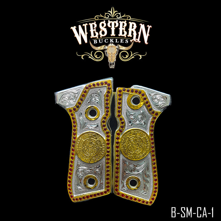 Beretta 92FS Aztec Calendar Gun Grips | Handcrafted by Western Buckles | SKU B-SM-CA-1