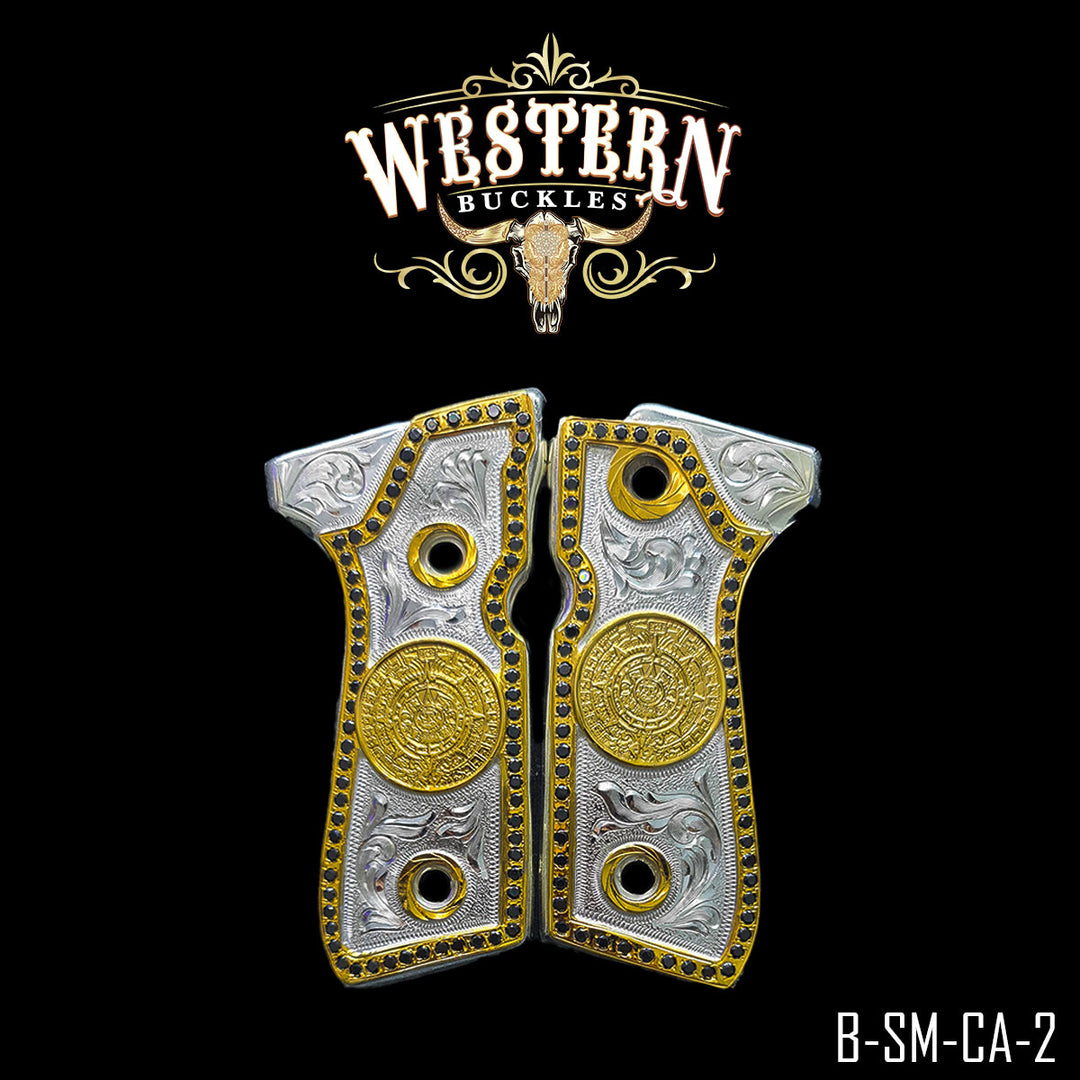 Beretta 92FS Aztec Calendar Gun Grips | Handcrafted by Western Buckles | SKU B-SM-CA-2