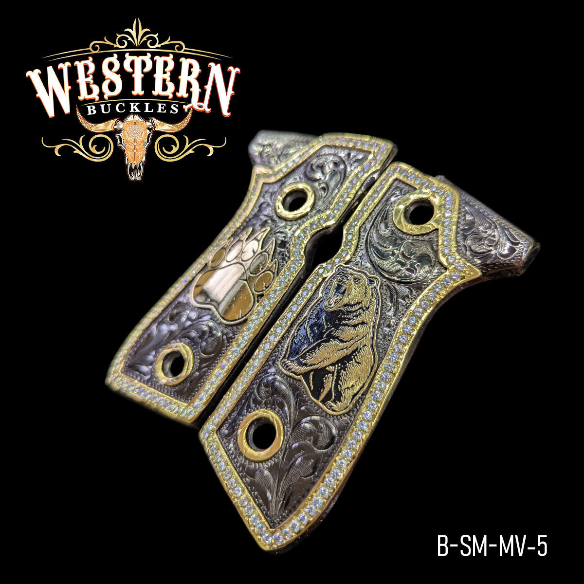 Cacha Beretta 92fs Oso Rameado Niquel Negro y Zirconias