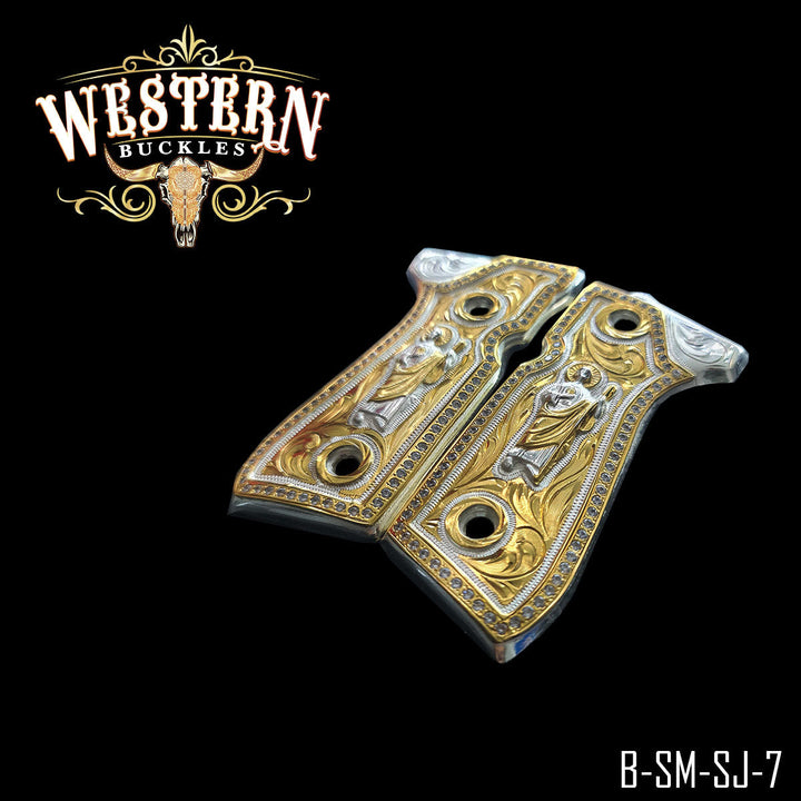 Beretta 92FS Saint Jude Gun Grips — Detail View | Western Buckles Handcrafted | SKU B-SM-SJ-7
