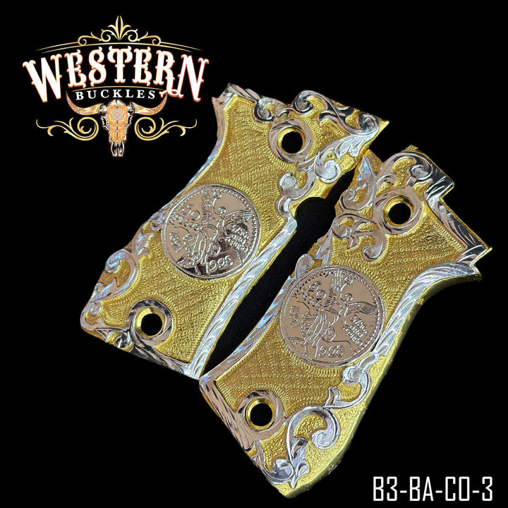 Beretta .380 Centenario Gun Grips — Detail View | Western Buckles Handcrafted | SKU B3-BA-CO-3