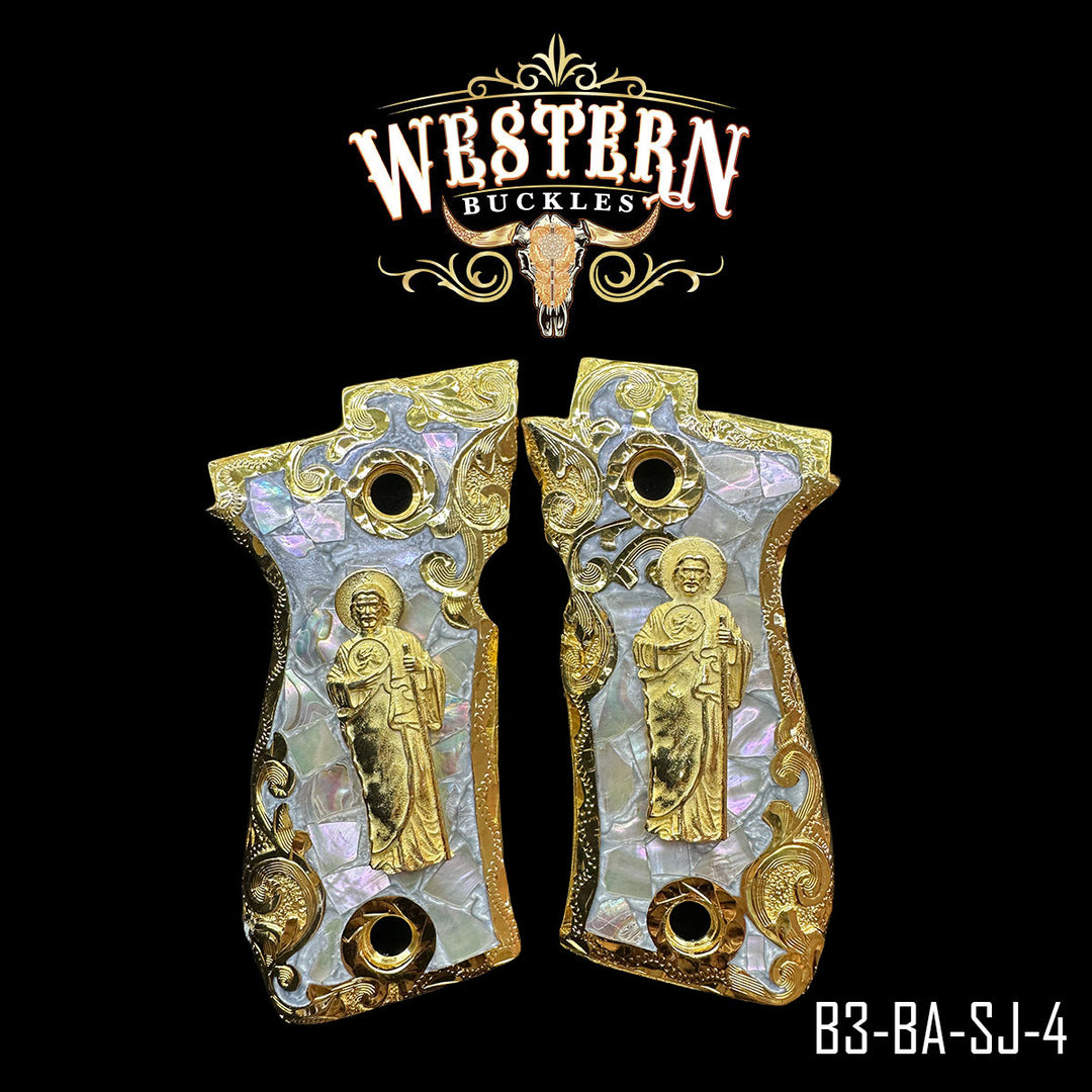Beretta .380 San Judas Gun Grips | Handcrafted by Western Buckles | SKU B3-BA-SJ-4