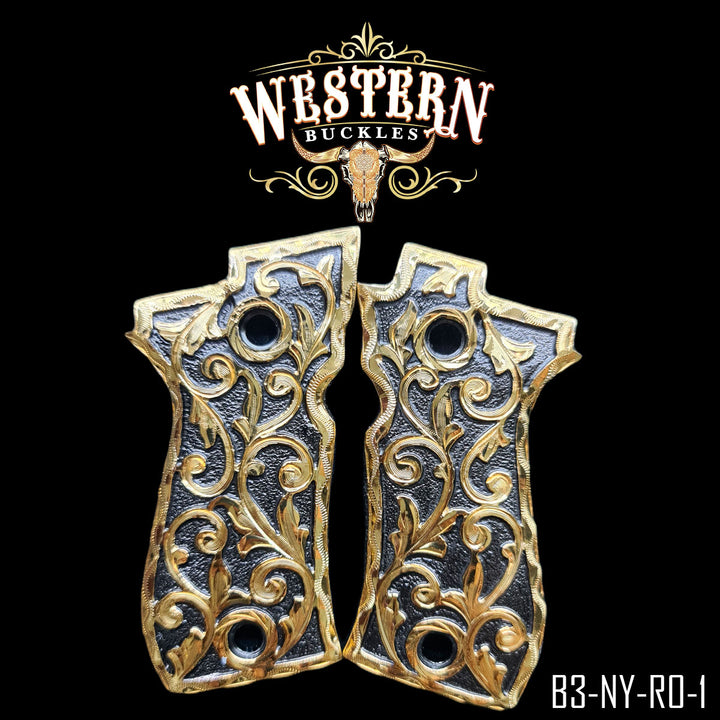 Beretta .380 Gun Grips — Hand-Engraved | Handcrafted by Western Buckles | SKU B3-NY-RO-1