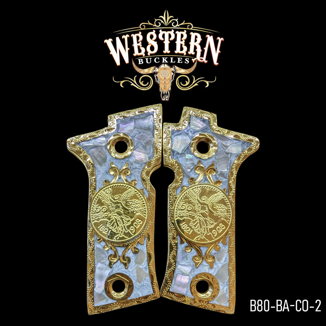 Beretta 80X Centenario Cachas — Artisan Resin | 24K Gold Plated | Handcrafted by Western Buckles | SKU B80-BA-CO-2