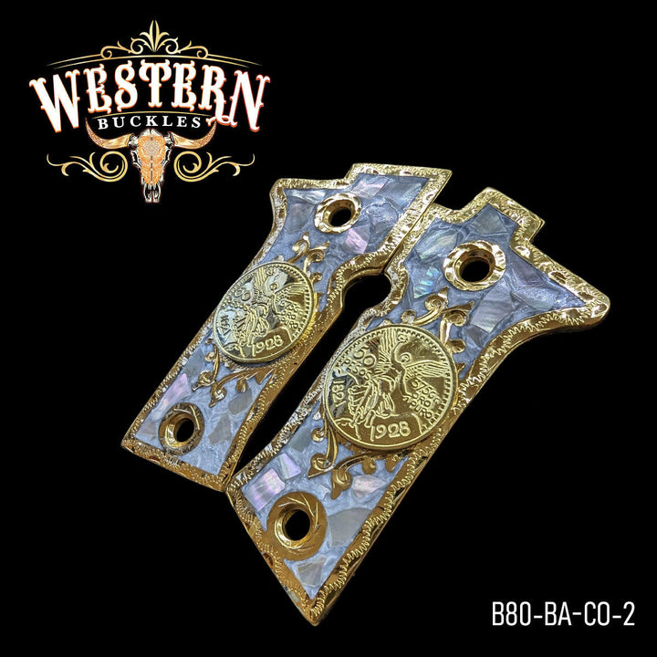 Beretta 80X Centenario Cachas — Artisan Resin | 24K Gold Plated — Detail View | Western Buckles Handcrafted | SKU B80-BA-CO-2