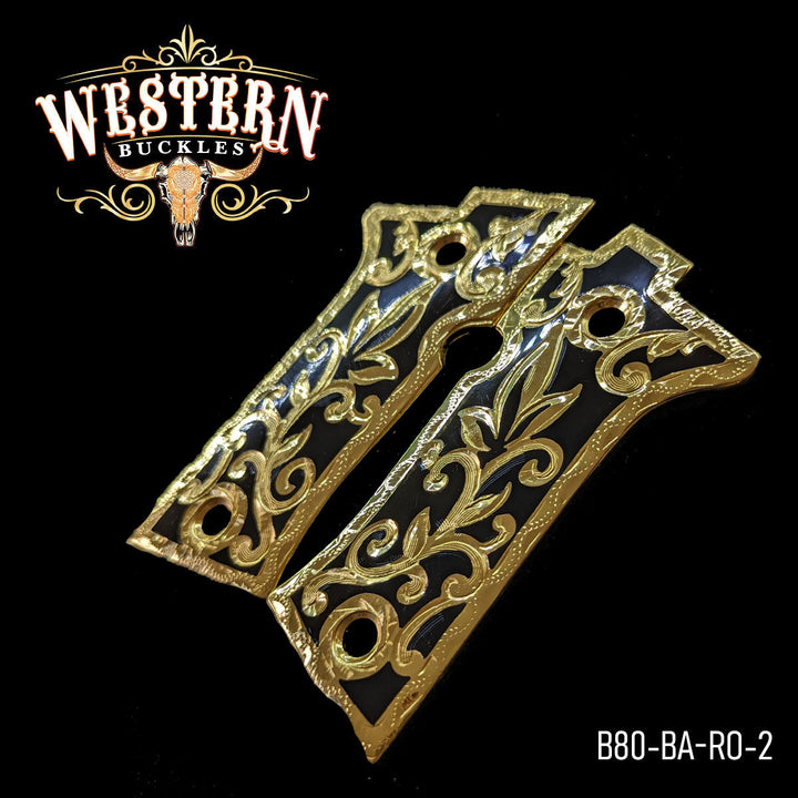 Beretta 80X Cachas — Artisan Resin | 24K Gold Plated — Detail View | Western Buckles Handcrafted | SKU B80-BA-RO-2