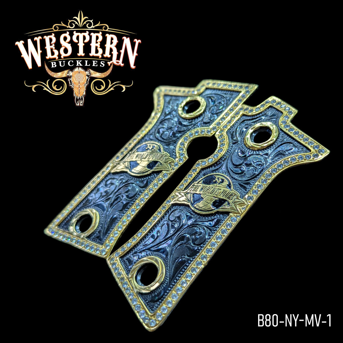 Cacha Beretta 80X El mundo es Tuyo Rameado Niquel y Oro