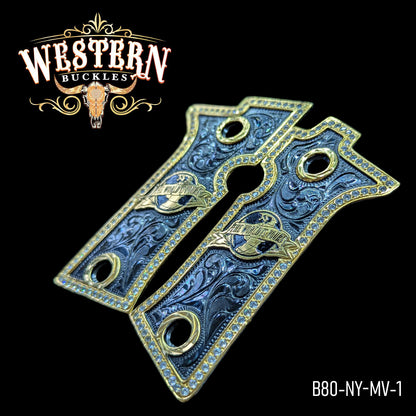 Cacha Beretta 80X El mundo es Tuyo Rameado Niquel y Oro