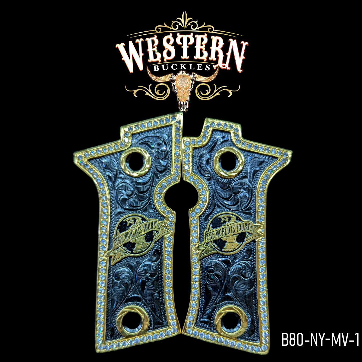 Cacha Beretta 80X El mundo es Tuyo Rameado Niquel y Oro