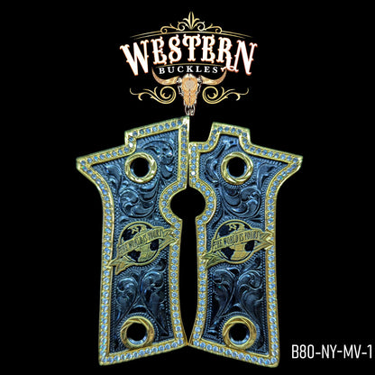 Cacha Beretta 80X El mundo es Tuyo Rameado Niquel y Oro