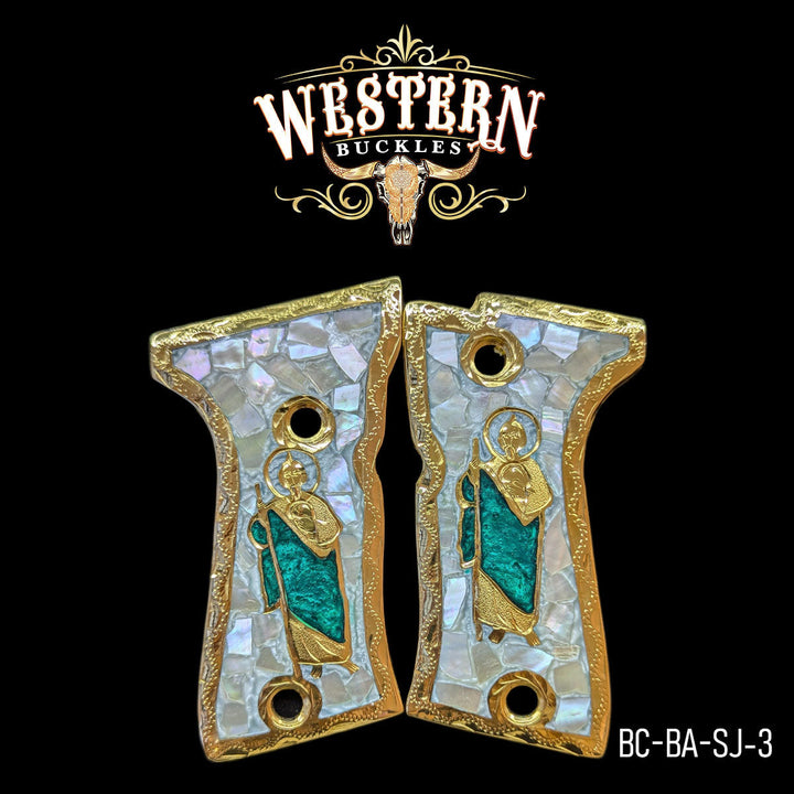 Beretta Compact San Judas Cachas — Artisan Resin | Handcrafted by Western Buckles | SKU BC-BA-SJ-3