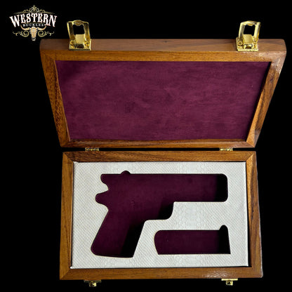 Wooden Box Firearm Colt 1911 - Luxury Parotta Wood Box,White leather