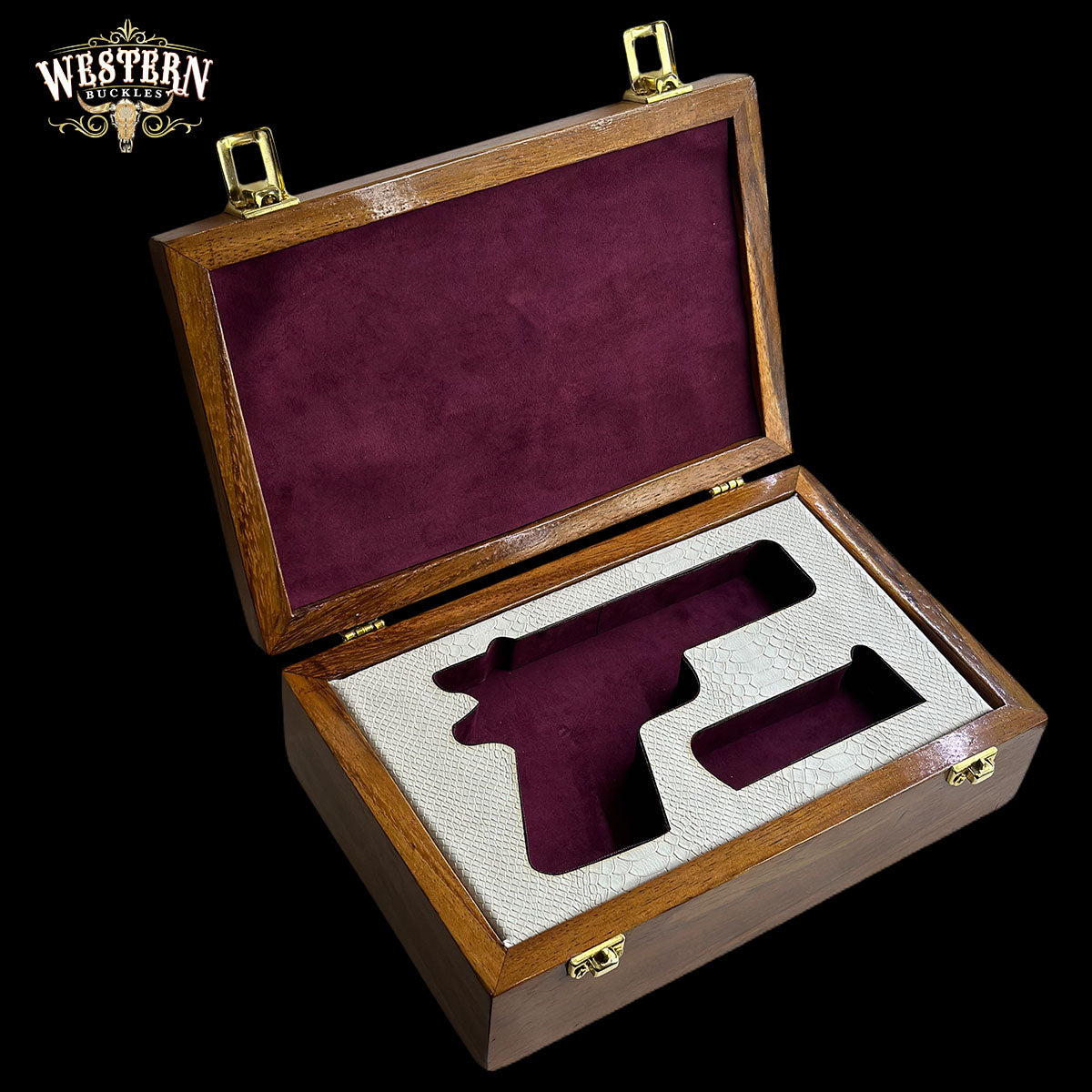 Wooden Box Firearm Colt 1911 - Luxury Parotta Wood Box,White leather