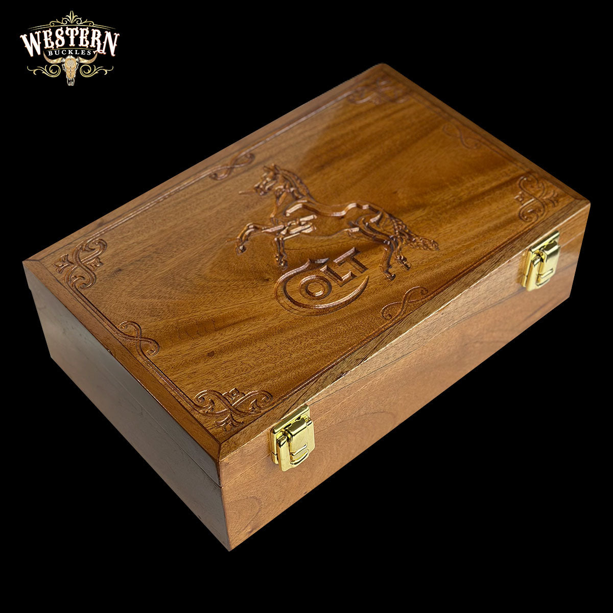 Wooden Box Firearm Colt 1911 - Luxury Cedar Wood Box, Brown leather and Black