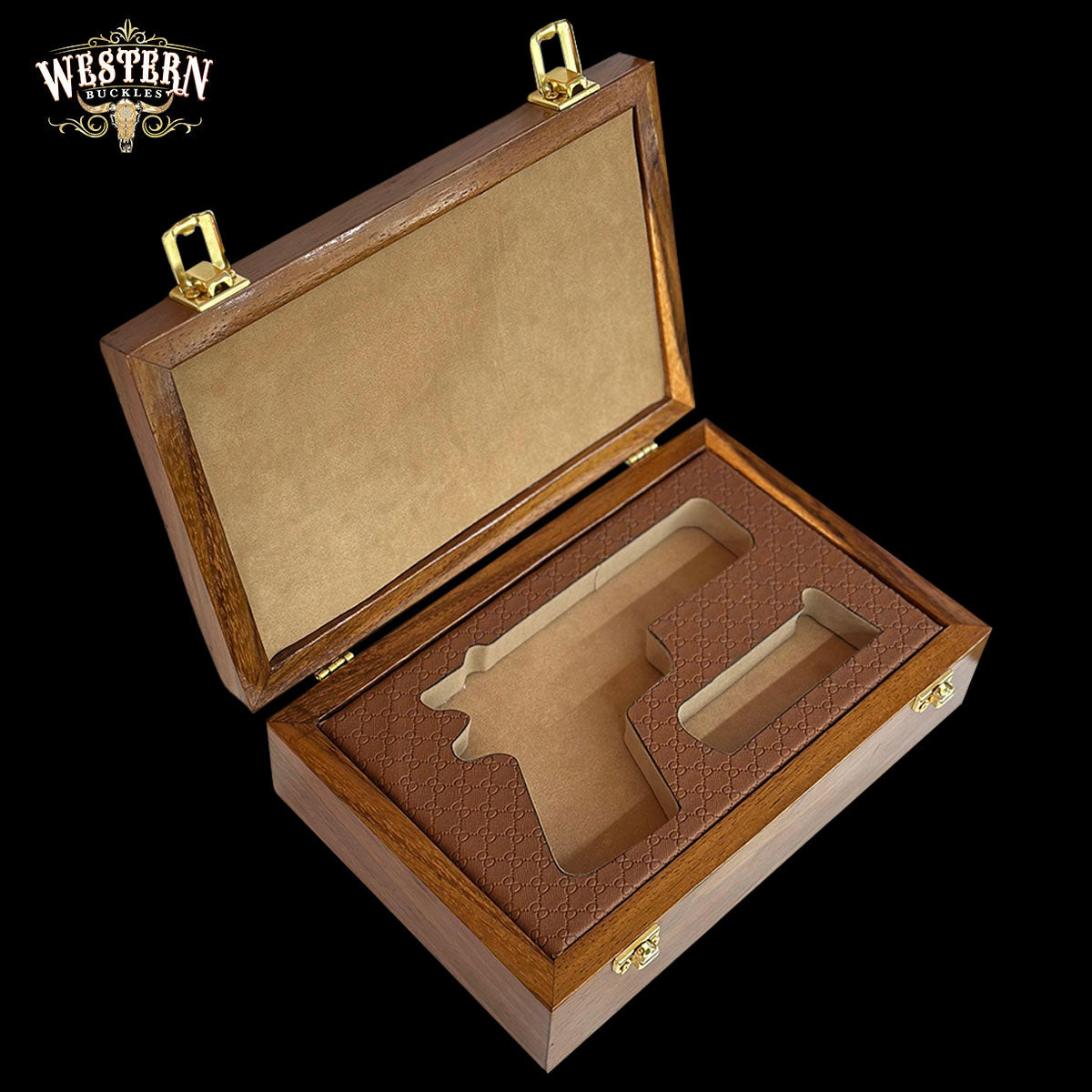 Wooden Box Firearm Colt 1911 - Luxury Cedar Wood Box, Brown leather