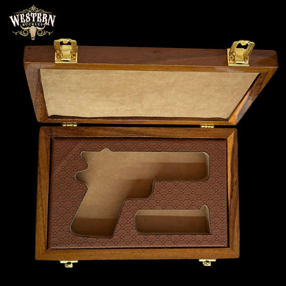 Wooden Box Firearm Colt 1911 - Luxury Parotta Wood Box, Brownleather