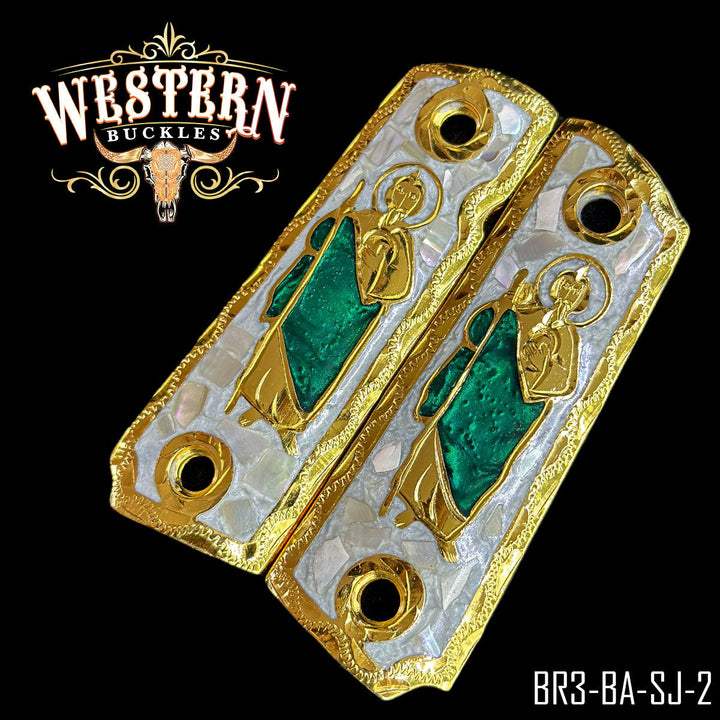 1911 San Judas Cachas — Detail View | Western Buckles Handcrafted | SKU BR3-BA-SJ-2