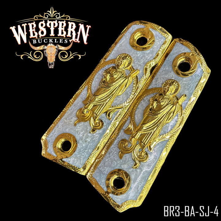 1911 Saint Jude Cachas — Detail View | Western Buckles Handcrafted | SKU BR3-BA-SJ-4