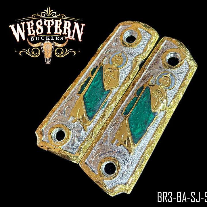 1911 San Judas Gun Grips — Detail View | Western Buckles Handcrafted | SKU BR3-BA-SJ-5