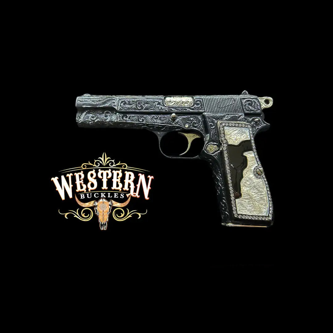 Browning 9mm grips, western buckles grips made by hand 