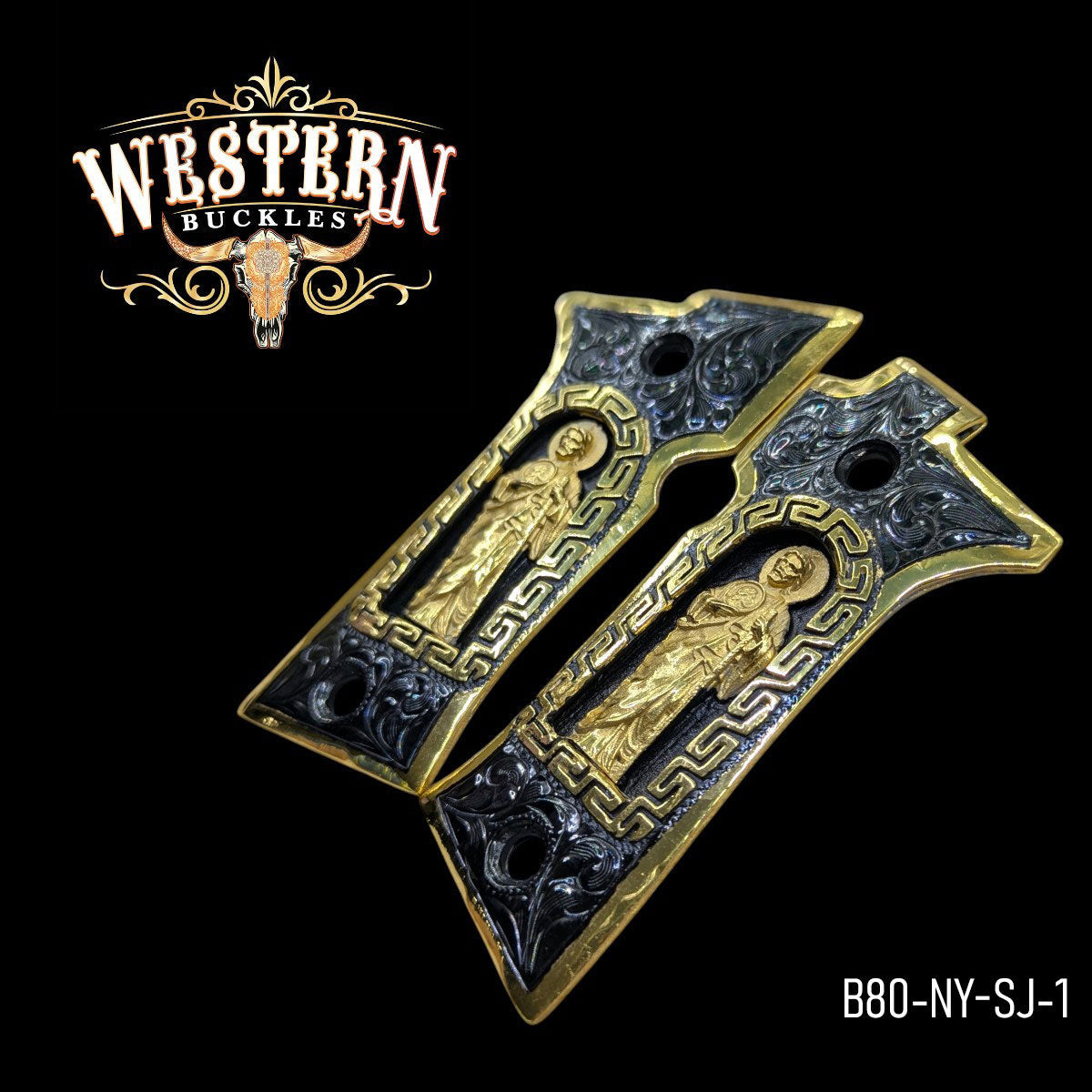 San Judas Beretta 80X Grips · 24K Gold – Western Buckles Co.