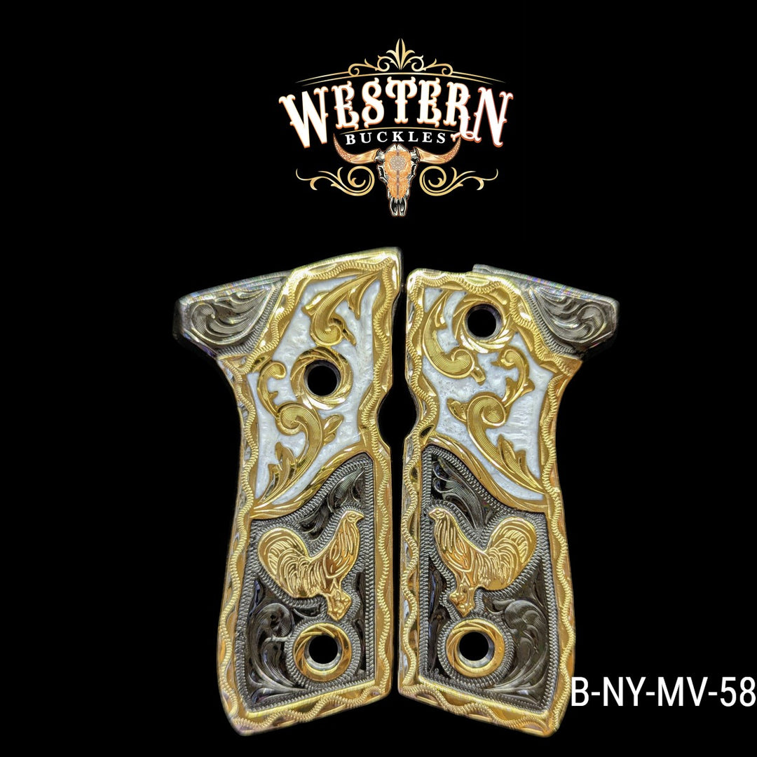 Beretta 92FS Grips Rooster Black and White Resin