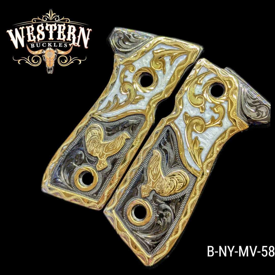 Beretta 92FS Grips Rooster Black and White Resin