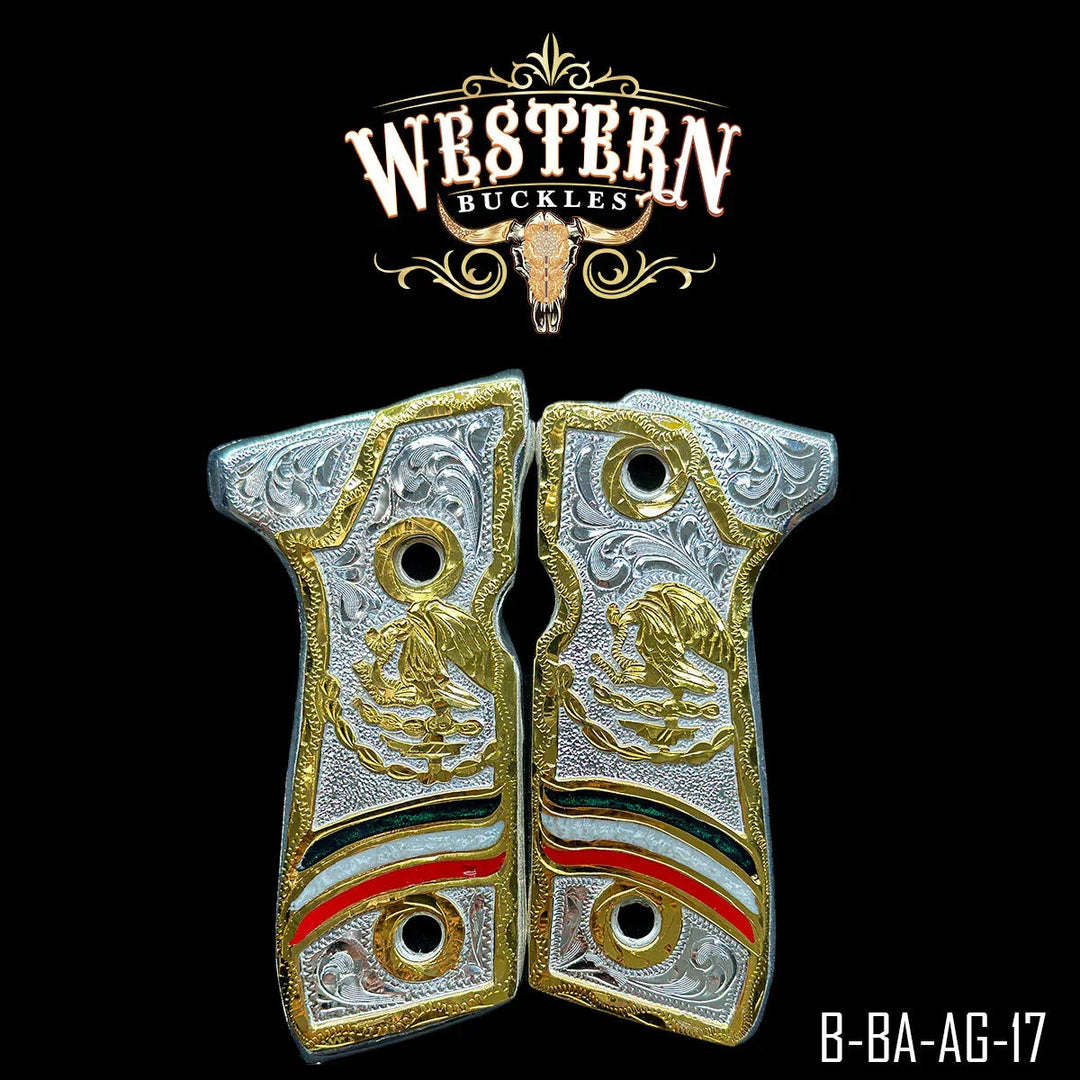 Beretta 92fs Mexican Eagle Silver and Gold-The Western Buckles