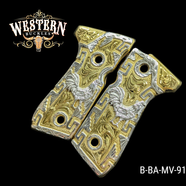 Beretta 92fs Rooster Gold Engraving and Silver