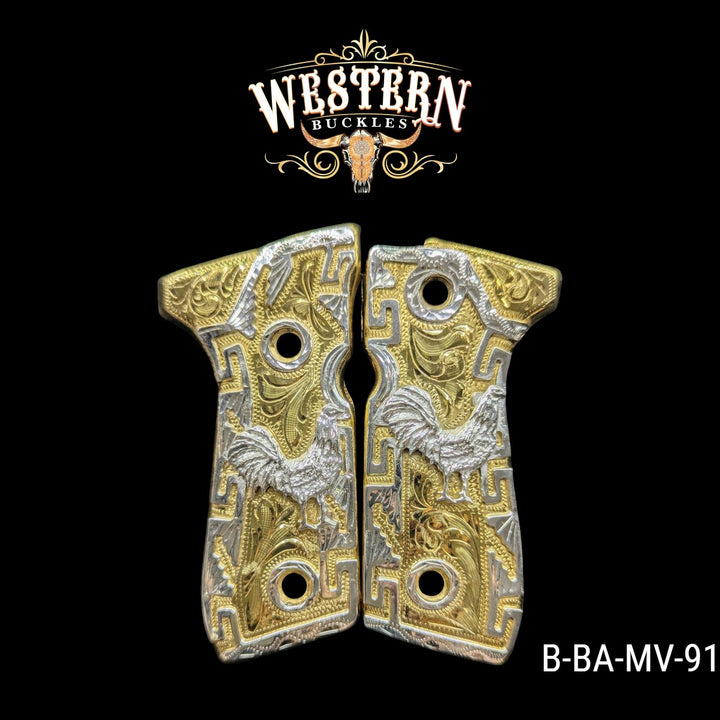 Beretta 92fs Rooster Gold Engraving and Silver