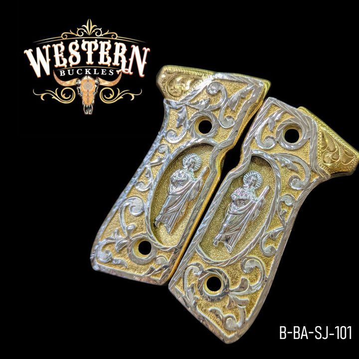 Beretta 92fs San Judas Engraving Silver and Gold Plated